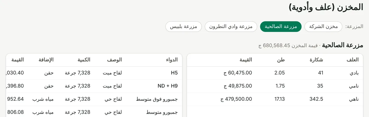 جدول أرصدة المخازن